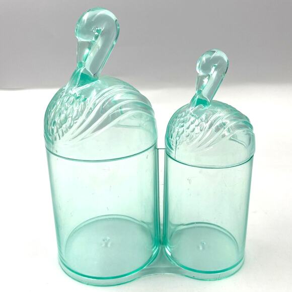 Vintage Duo Swan Makeup Bathroom Organizers Acrylic Light Blue MCM Art Deco - Picture 1 of 12